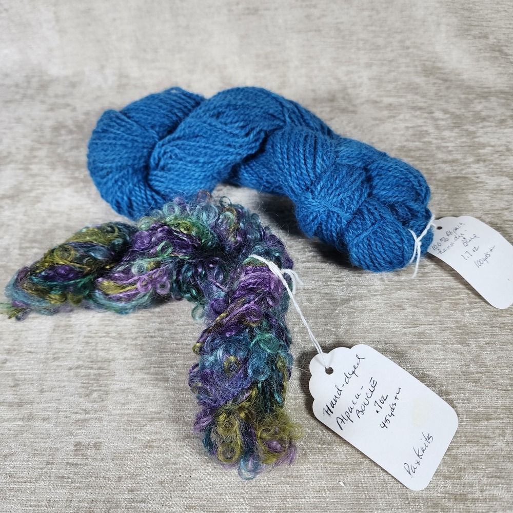 Hand Dyed Alpaca Yarn Blue Multicolcor Lot Of 2, 100 yards & 45 yards